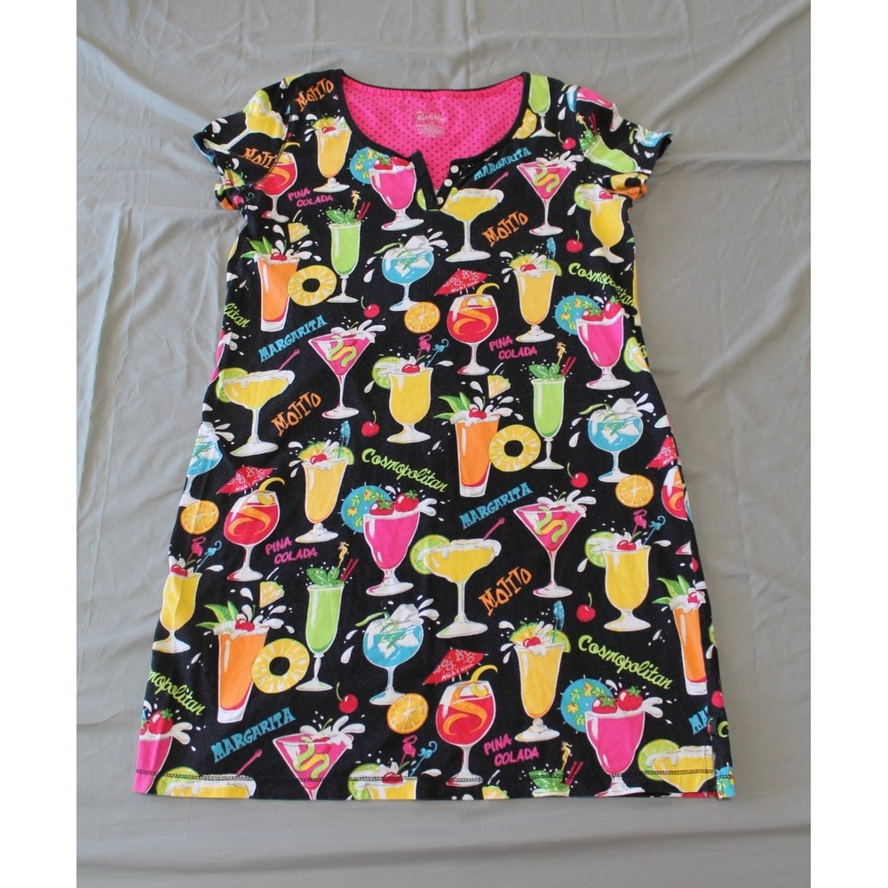 Nick And Nora Tropical Mixed Drinks Nightshirt Short Nightgown Small
